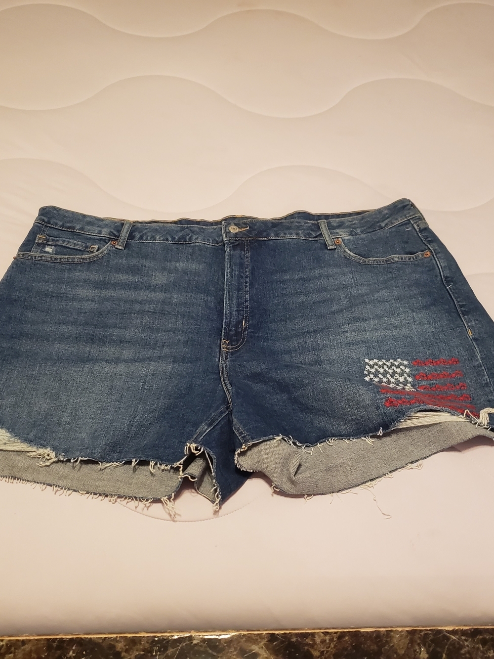 Old Navy Dark Blue Denim Cutoff Shorts with Flag Patch
